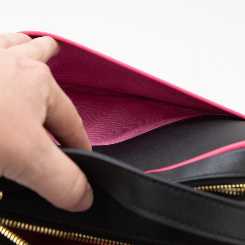 LDT "Jill" Purse Leather Crossbody Polkadot Lunchbag Bag Black Pink Gold New - Picture 13 of 15